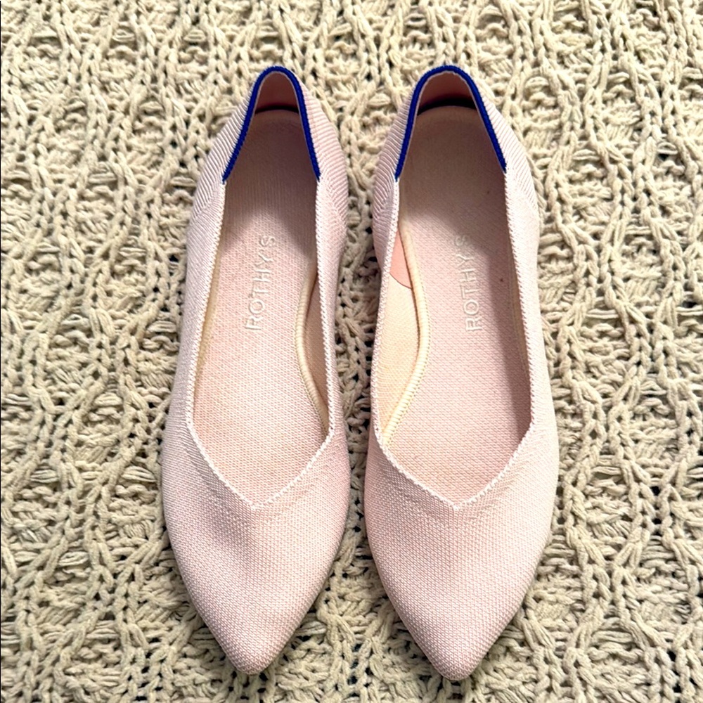 Rothy's The Point pointed toe flat in baby pink EUC